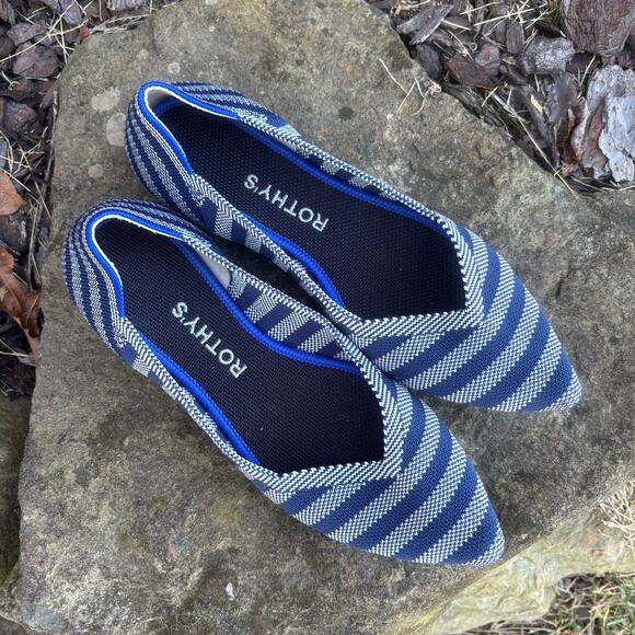 Rothy's The Point Flat Blue White Stripe Riviera Size 6.5‎ - Picture 2 of 8